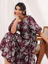 Janasya Women's Wine Pure Cotton Floral Printed Tiered Dress